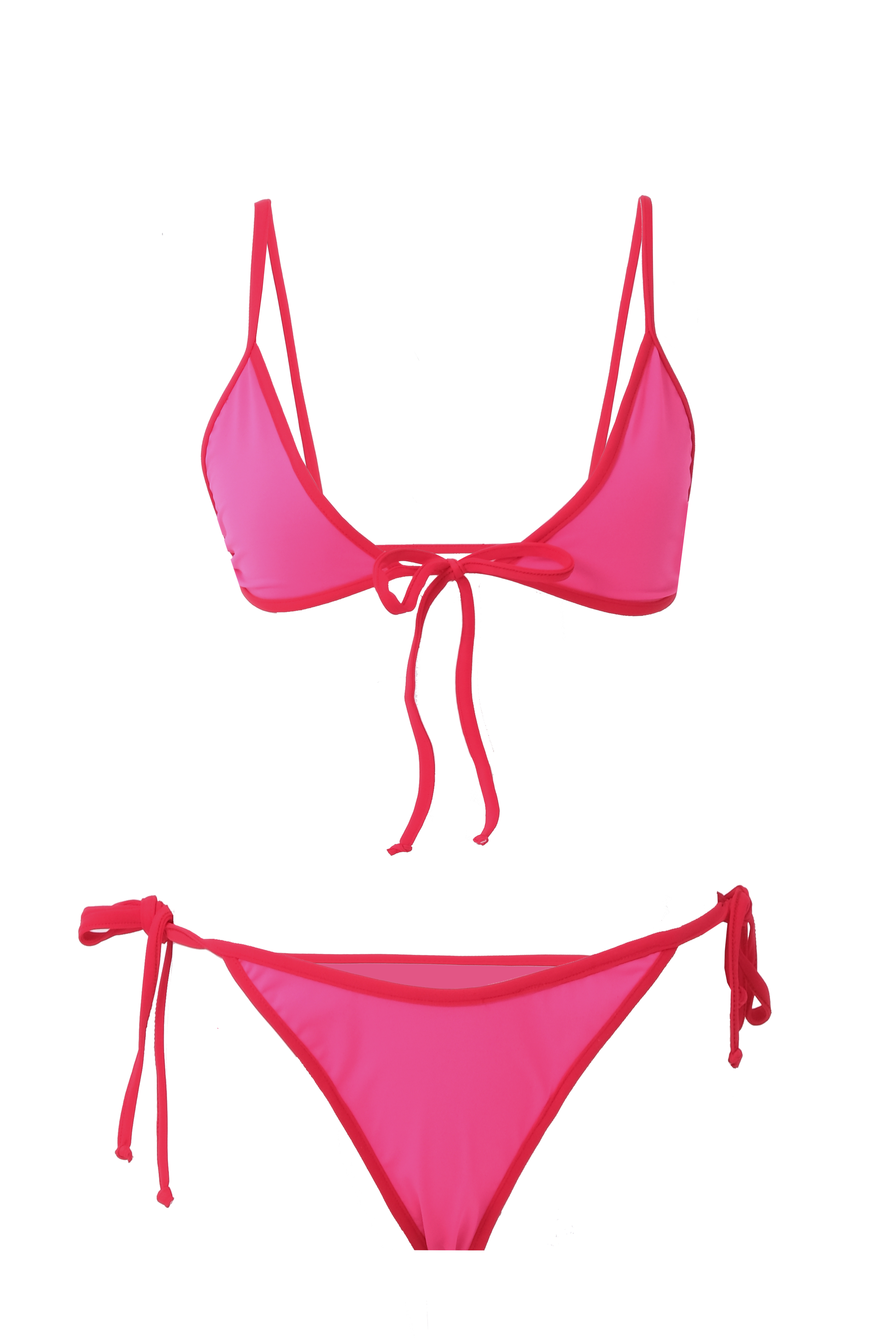 SUVI Kırmızı Biyeli Üçgen Pembe Bikini Takım